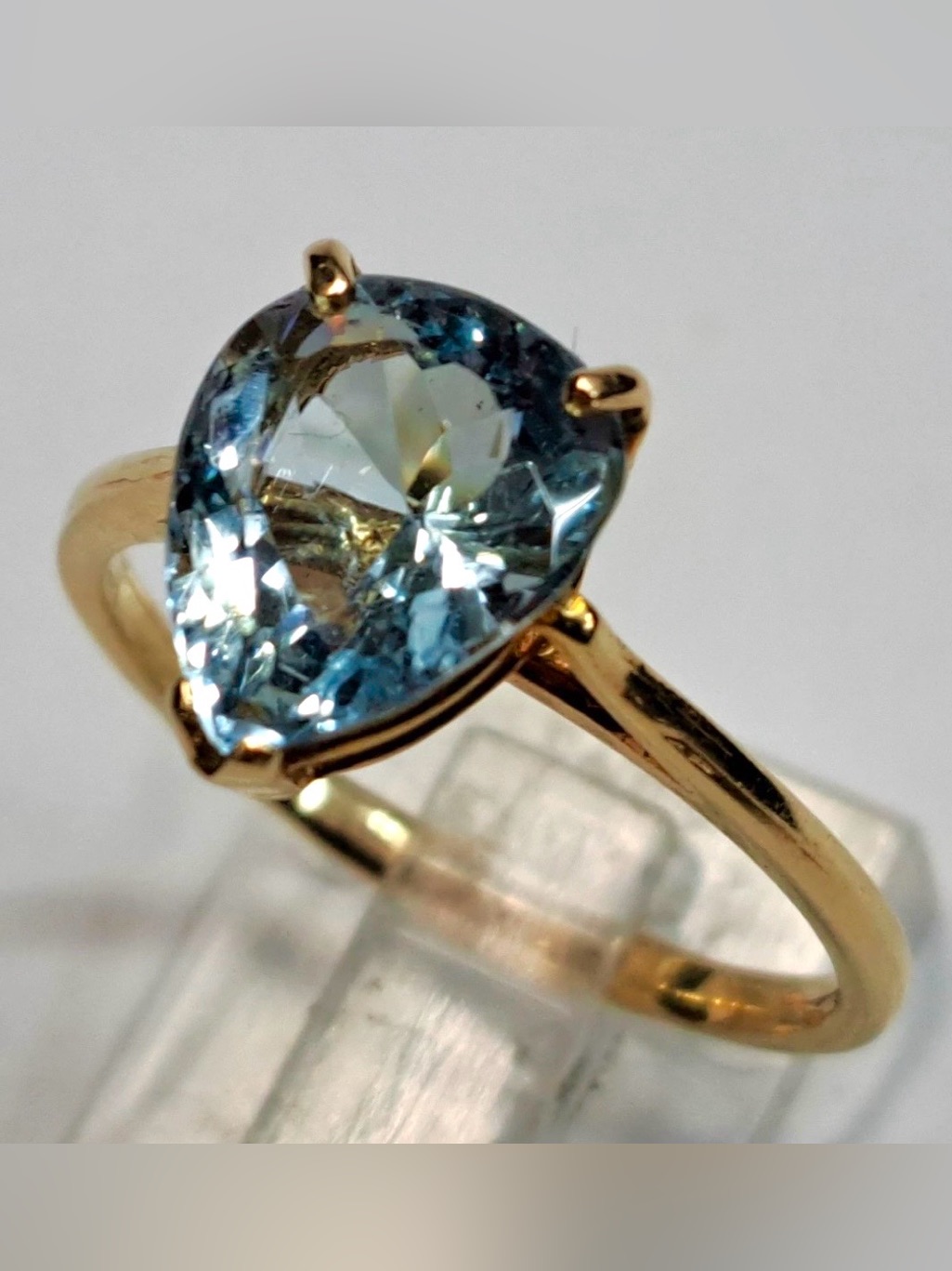 Pear Cut 3.64ctw Blue Topaz 14k Yellow Gold Band Solitaire Ring, Size 91/2